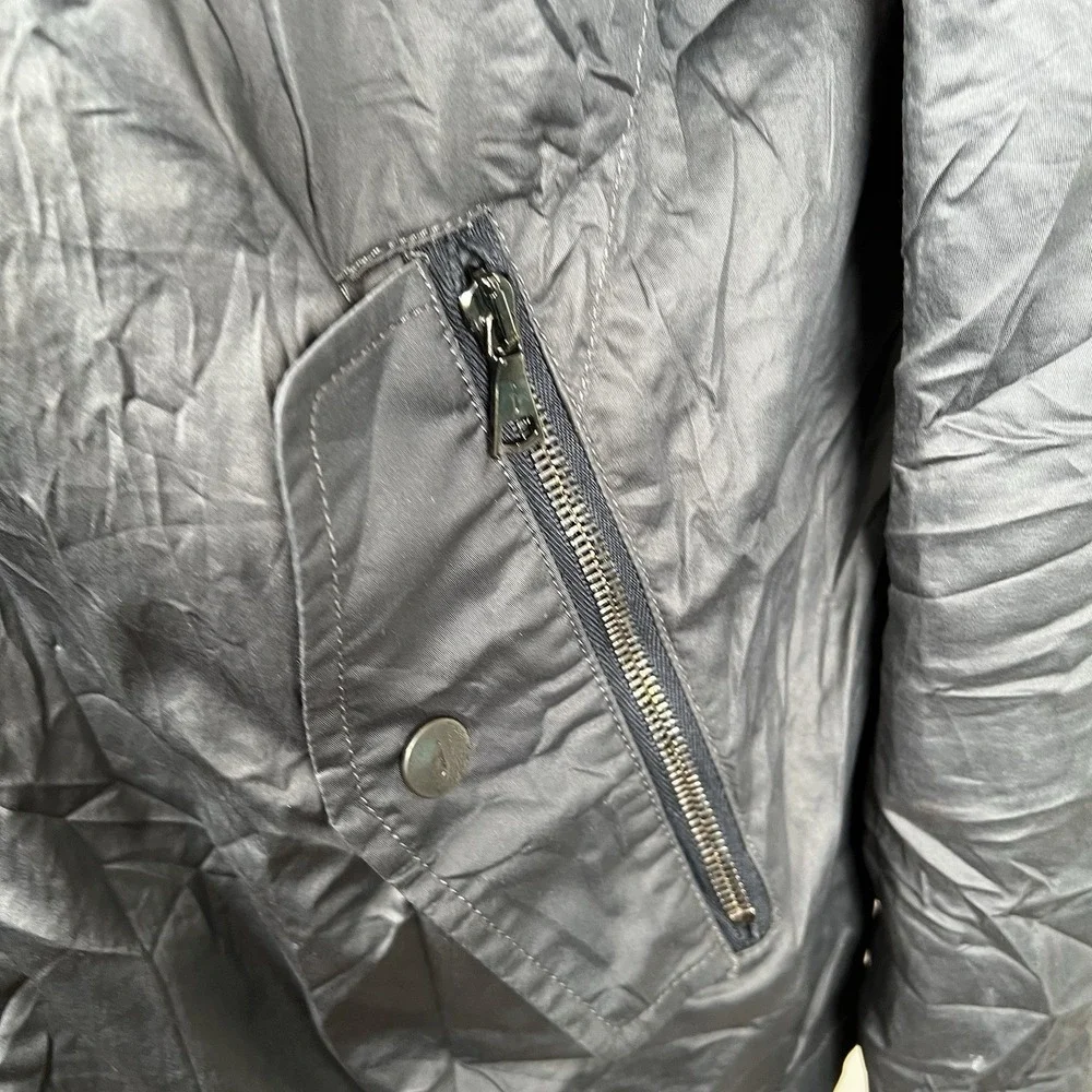 John Varvatos Waxed Cotton Shell Rain Jacket Blue Men's 52 Zip‎ Up Hooded